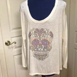 Rock 47 by Wrangler Cream Blouse w/ Skull Size XL